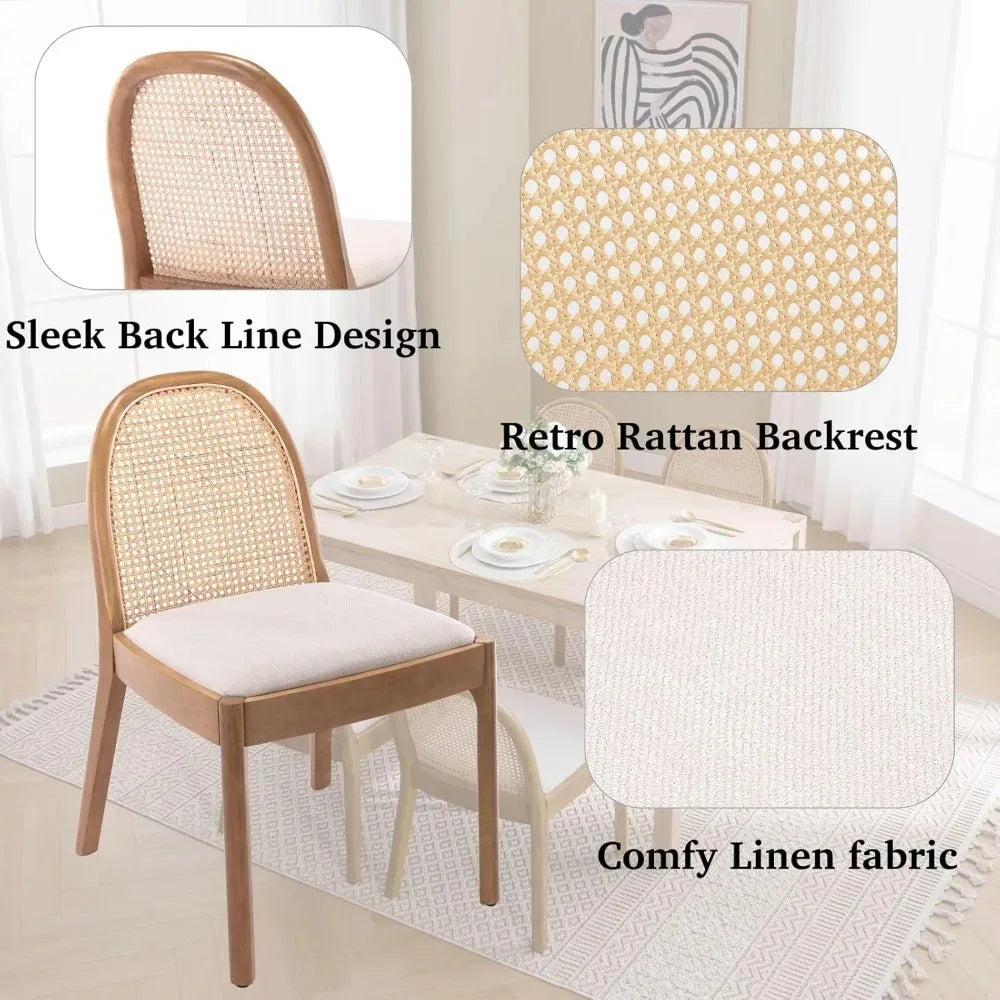 Linen Cane Back Dining Chairs (Set of 2)
