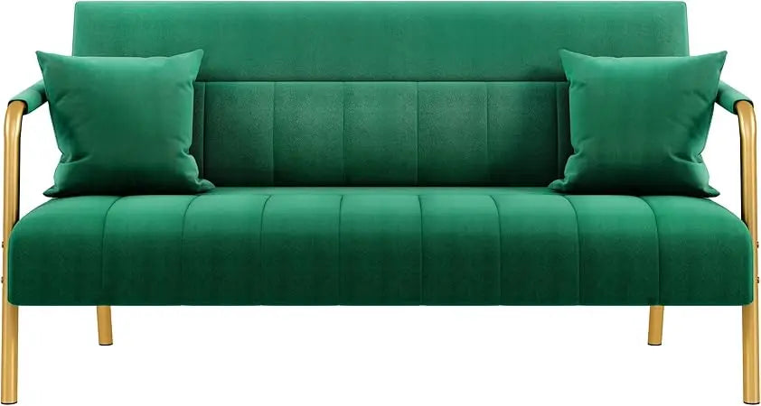 Modern Velvet Sofa with Gold Metal Arms 56.5