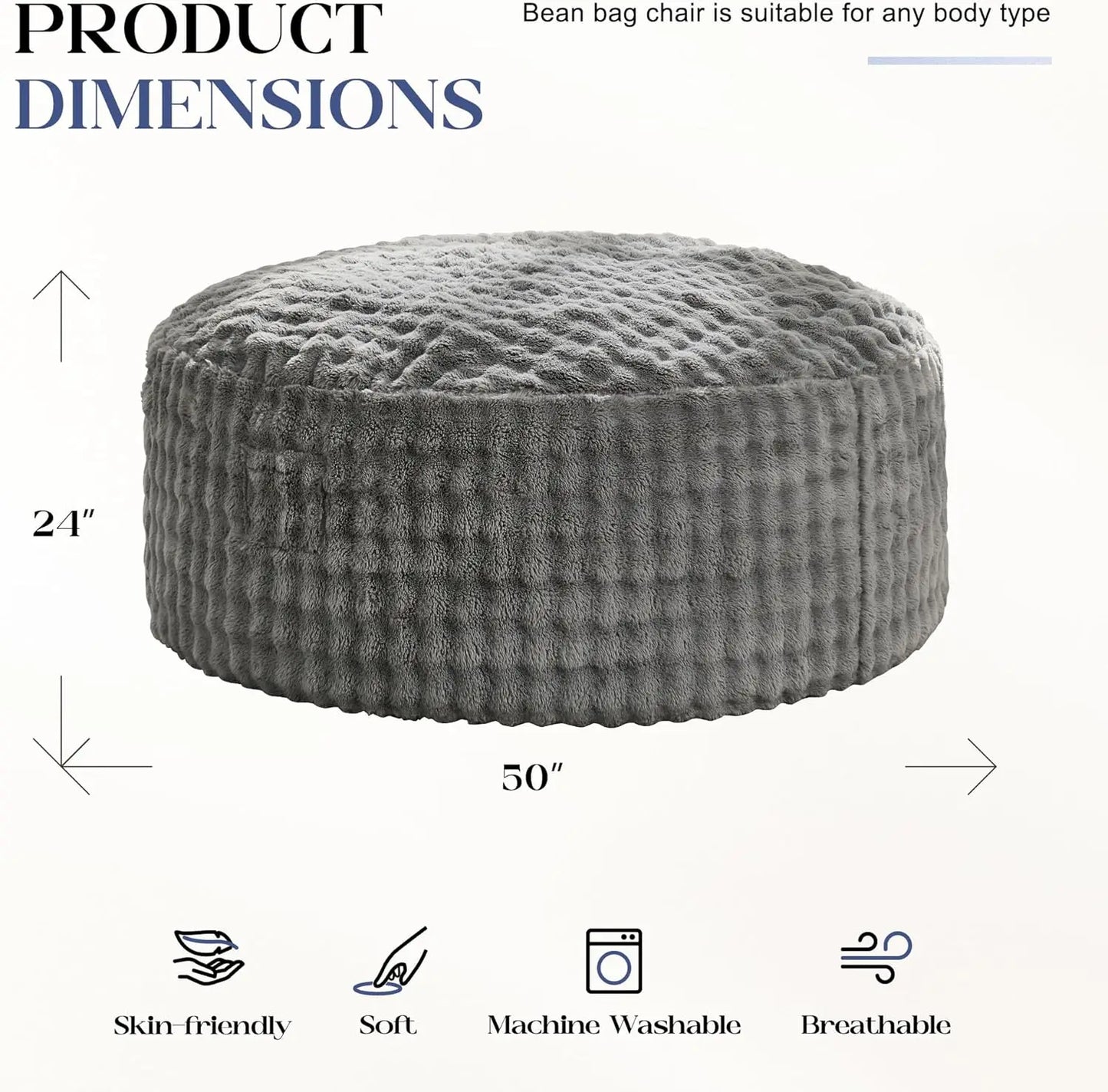 5FT Giant Memory Foam Bean Bag Chair – Grey
