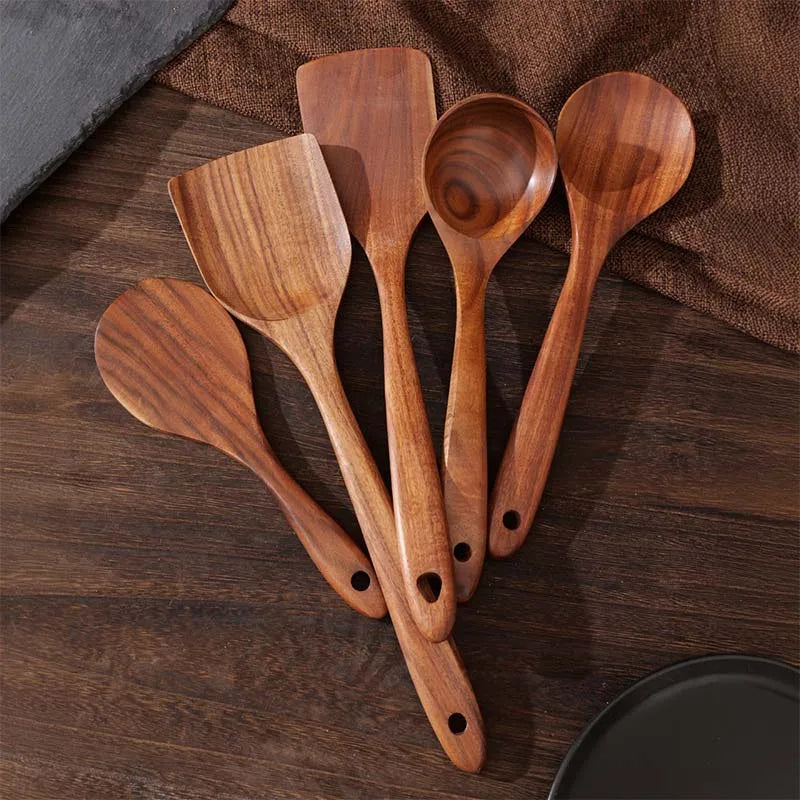 Wooden Kitchen Utensil Set with Holder