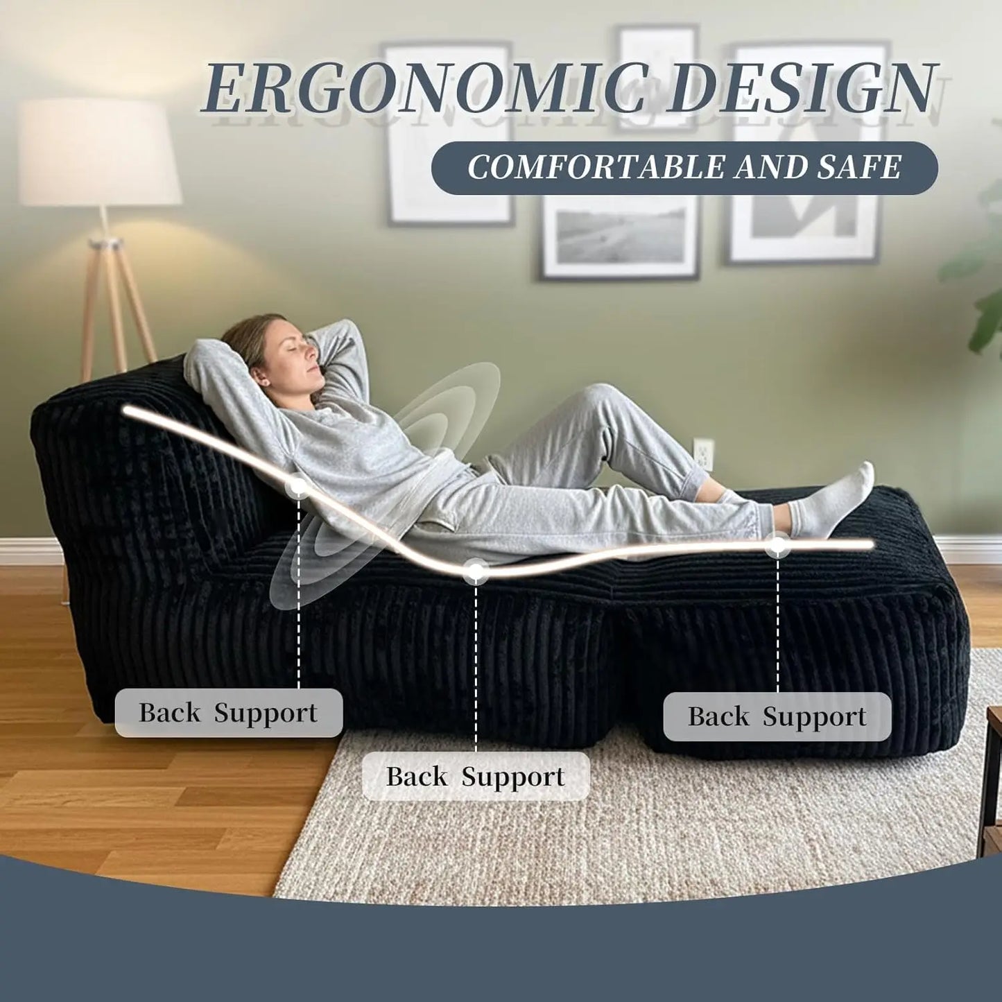 Large Memory Foam Bean Bag Chair – Black