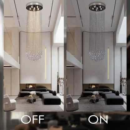 Large High Ceiling Chandelier – Long Raindrop Crystal Pendant Light for Staircase & Foyer