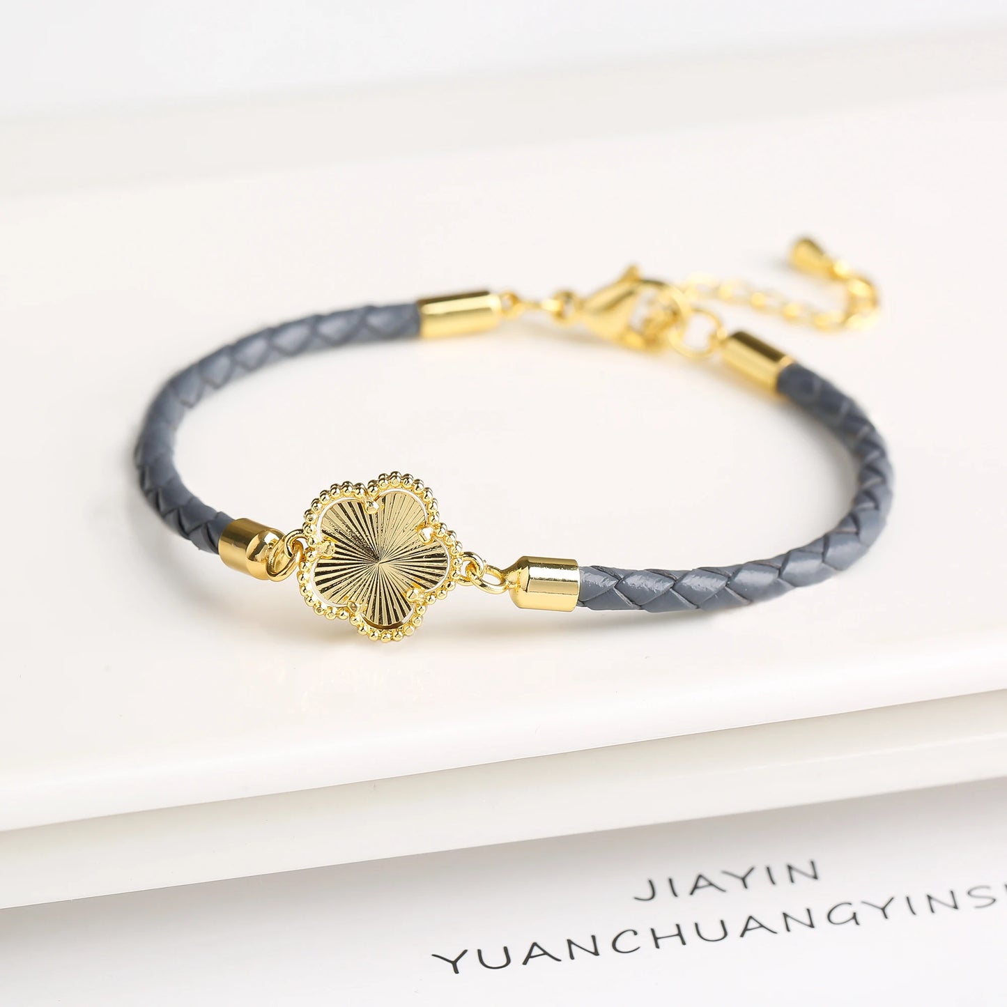 Leather Woven Flower Charm Bracelet