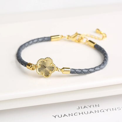 Leather Woven Flower Charm Bracelet