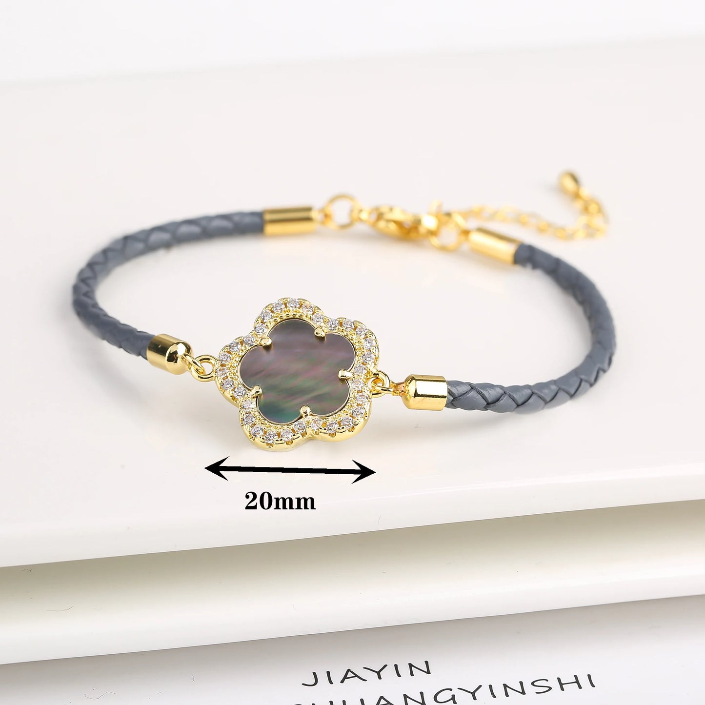 Leather Woven Flower Charm Bracelet