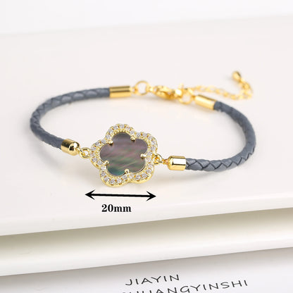 Leather Woven Flower Charm Bracelet