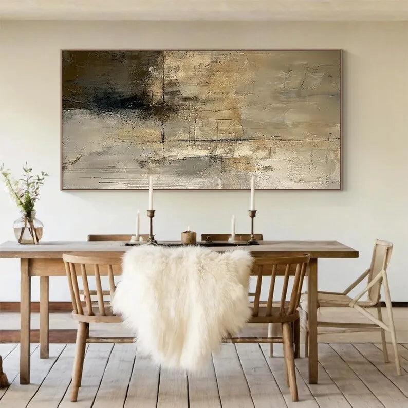 Large Beige Black Abstract Canvas Art
