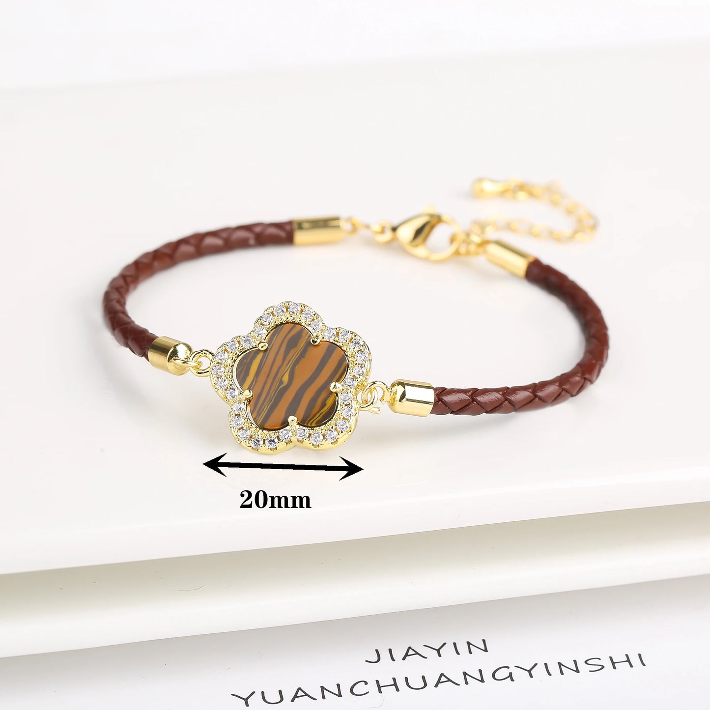 Leather Woven Flower Charm Bracelet