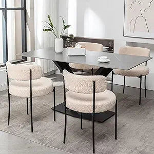 White Bouclé Dining Chairs Set of 4