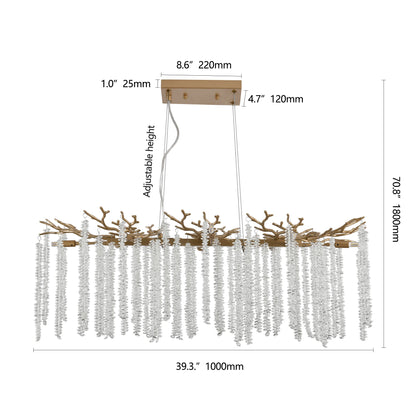 39.4" Gold Crystal Chandelier – Cascading Crystal String Pendant Light for Living Room & Foyer
