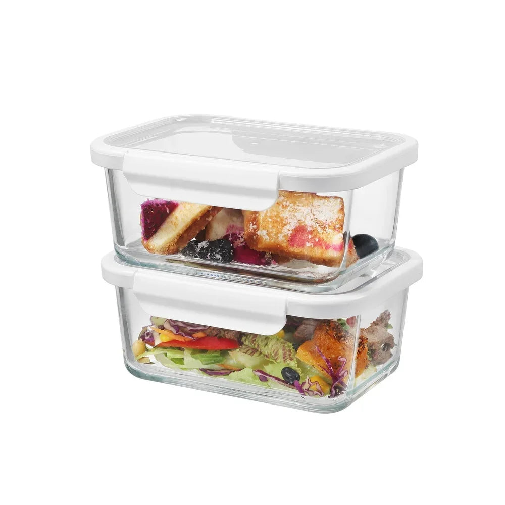 4PC Rectangle Glass Containers Airtight Lid Microwave Freezer Dishwasher Safe Food Storage