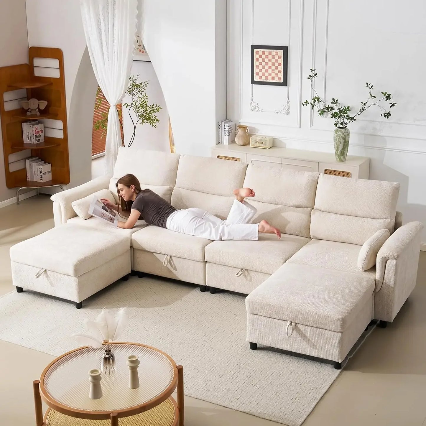 132-Inch Oversized Sectional Sofa with Storage