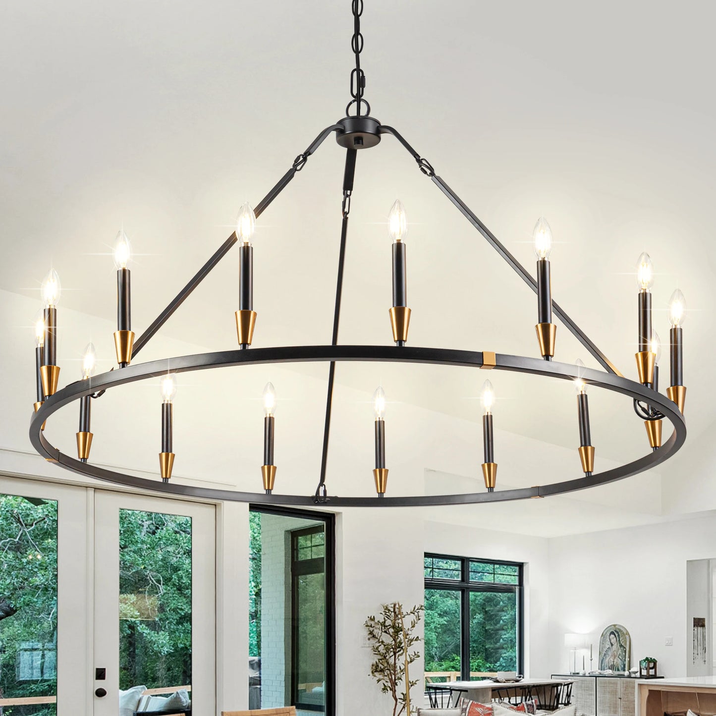 15-Light Wagon Wheel Chandelier – Farmhouse Dining & Foyer Light