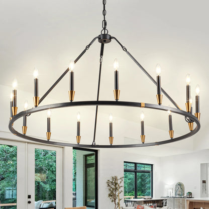 15-Light Wagon Wheel Chandelier – Farmhouse Dining & Foyer Light