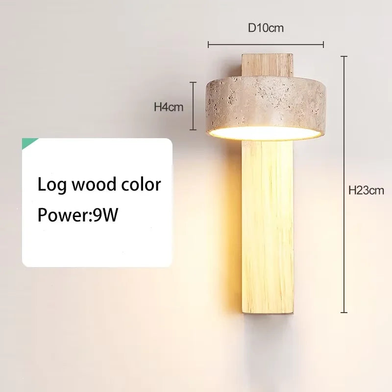 Wabi Sabi Travertine Wall Lamp – Walnut LED Bedroom Light