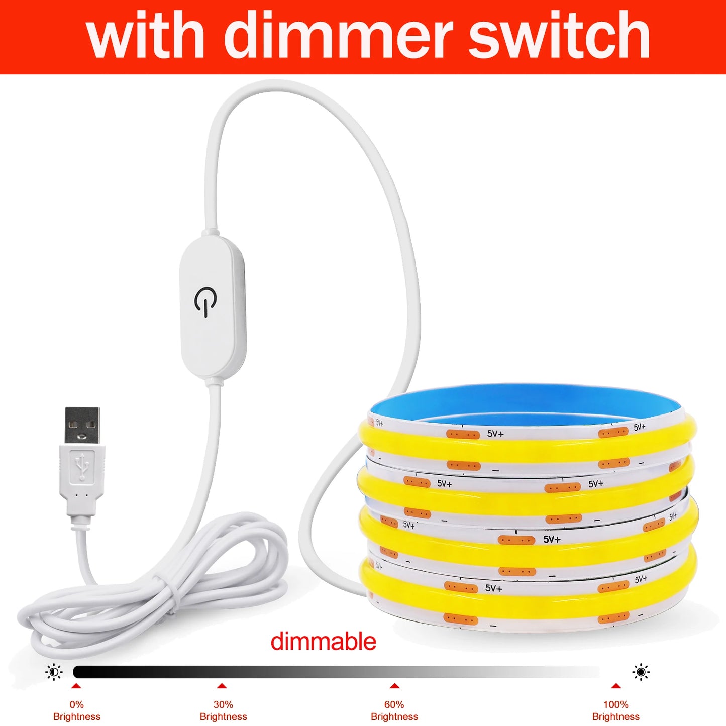 USB COB LED Strip Light with Switch