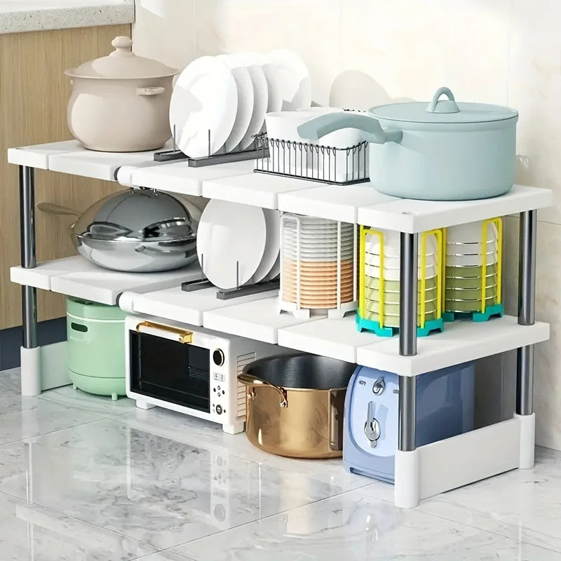 Adjustable Under Sink Storage Rack 2 Tier Pull Out Organizer Sliding Cabinet Shelf Space Saving Kitchen and Bathroom Storage Solution Easy Assembly