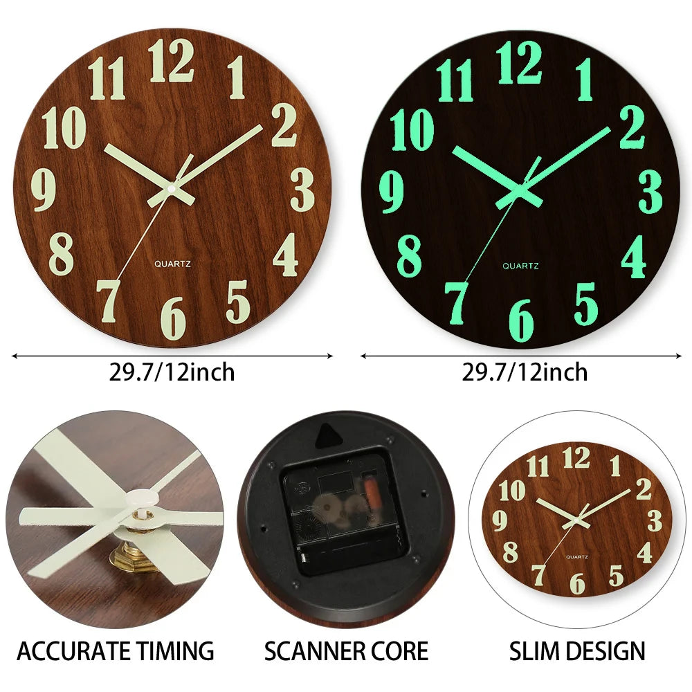 12" Luminous Wooden Wall Clock