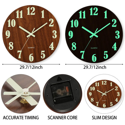 12" Luminous Wooden Wall Clock