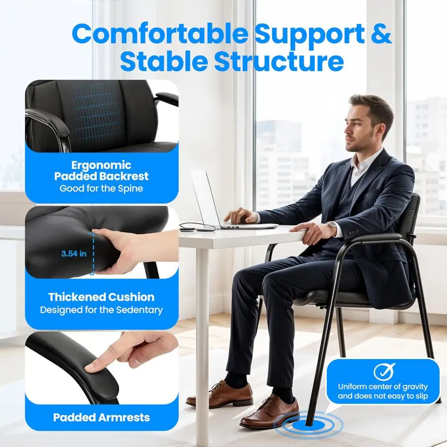 Leather Office Guest Chair with Padded Armrests