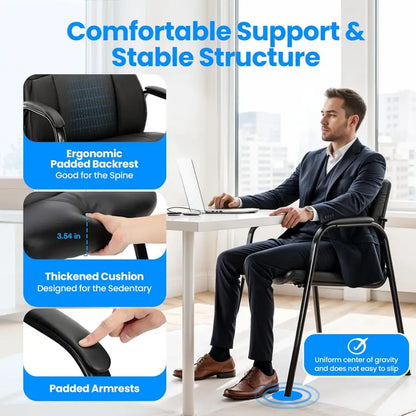 Leather Office Guest Chair with Padded Armrests