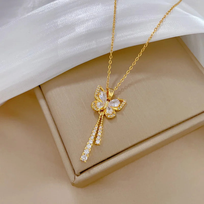 Micro Inlaid Zircon Butterfly Necklace