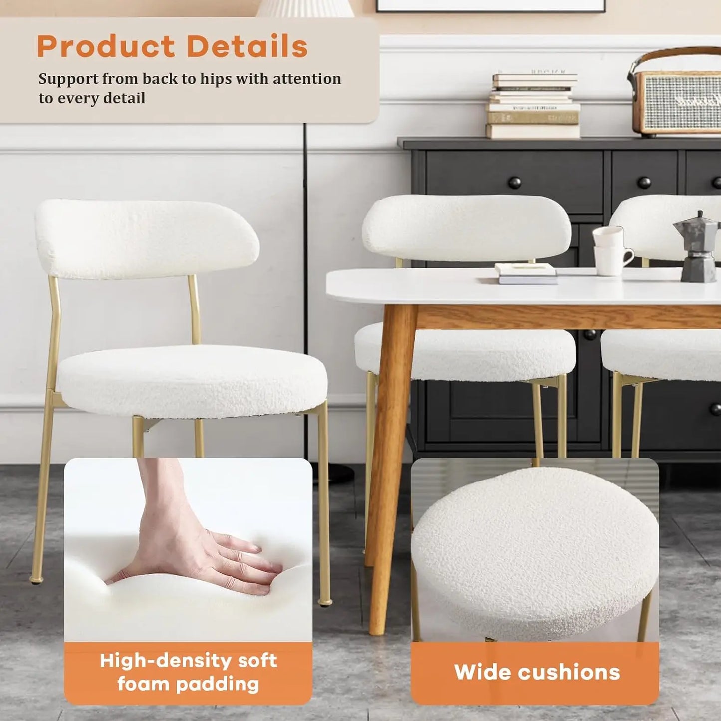 Modern Teddy Dining Chairs with Gold Legs (Set of 6)