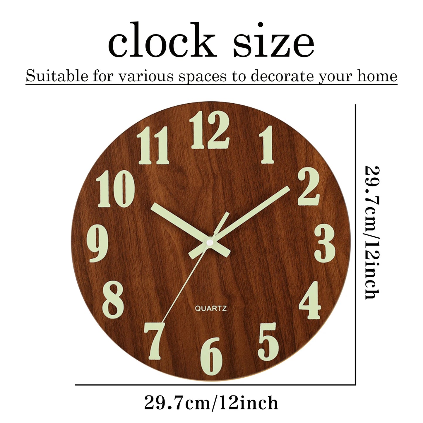 12" Luminous Wooden Wall Clock
