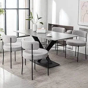 White Bouclé Dining Chairs Set of 4
