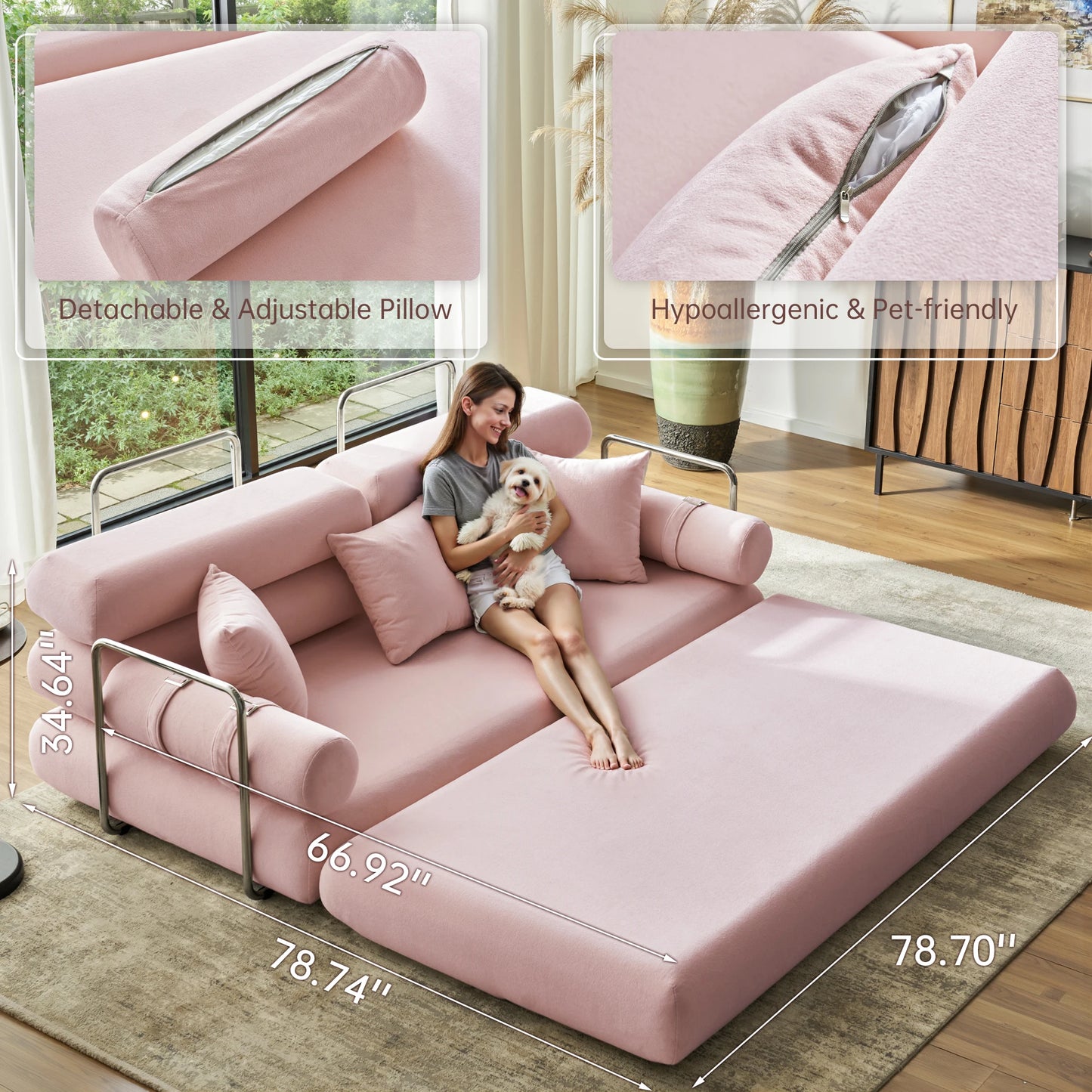 Folding Sleeper Sofa with Arm Support
