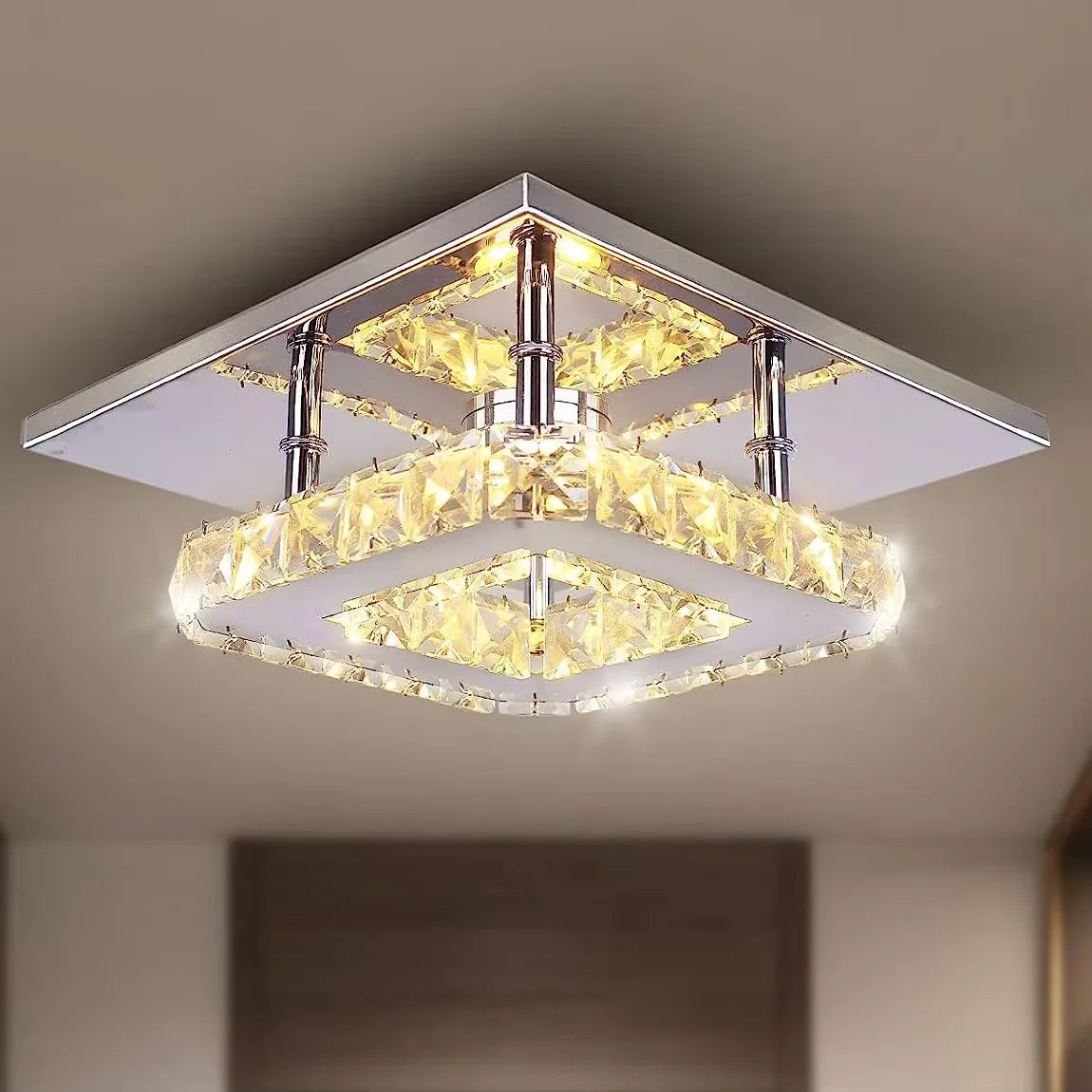 Small Crystal LED Semi-Flush Mount Ceiling Light – Warm White