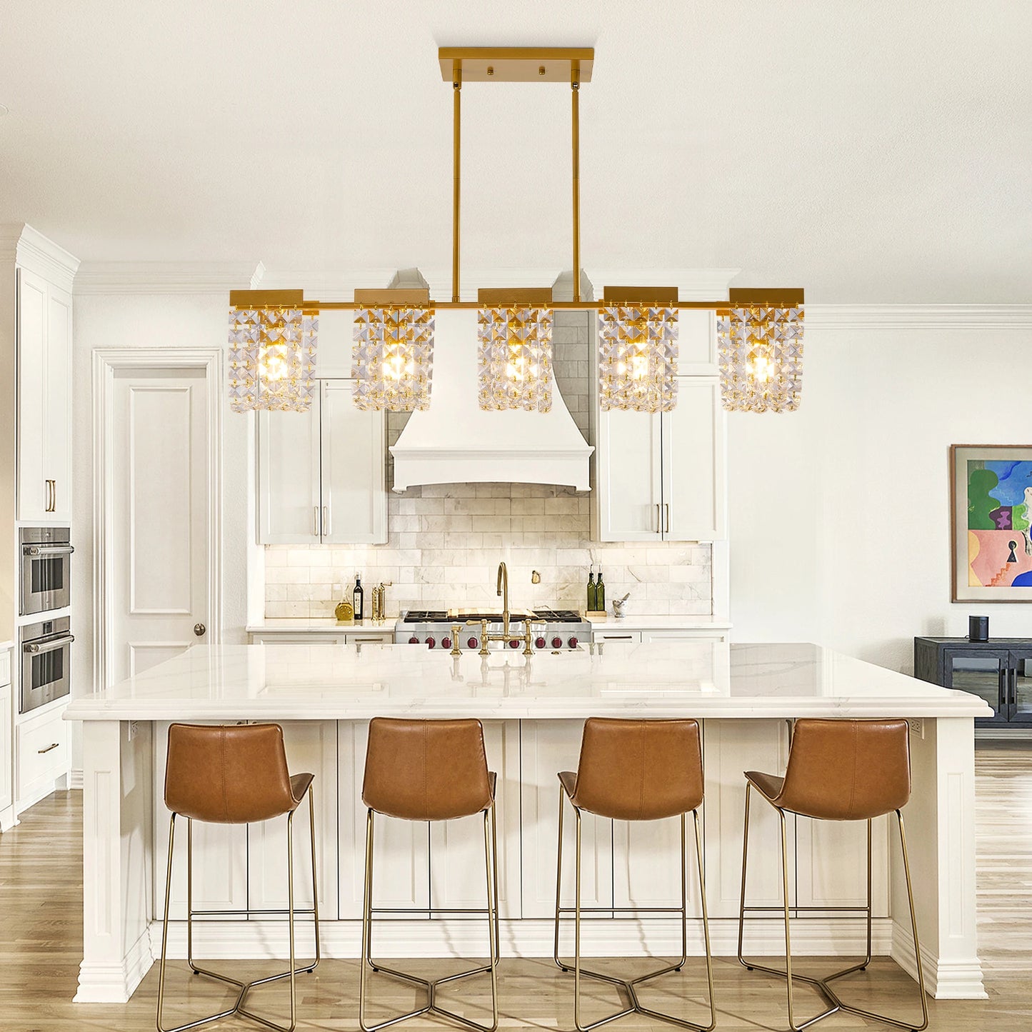 5-Light Gold Crystal Chandelier – Luxury LED Ceiling Light