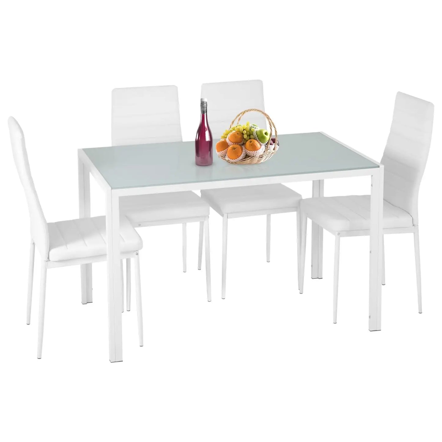 5-Piece Black Glass Dining Table Set with 4 Chairs