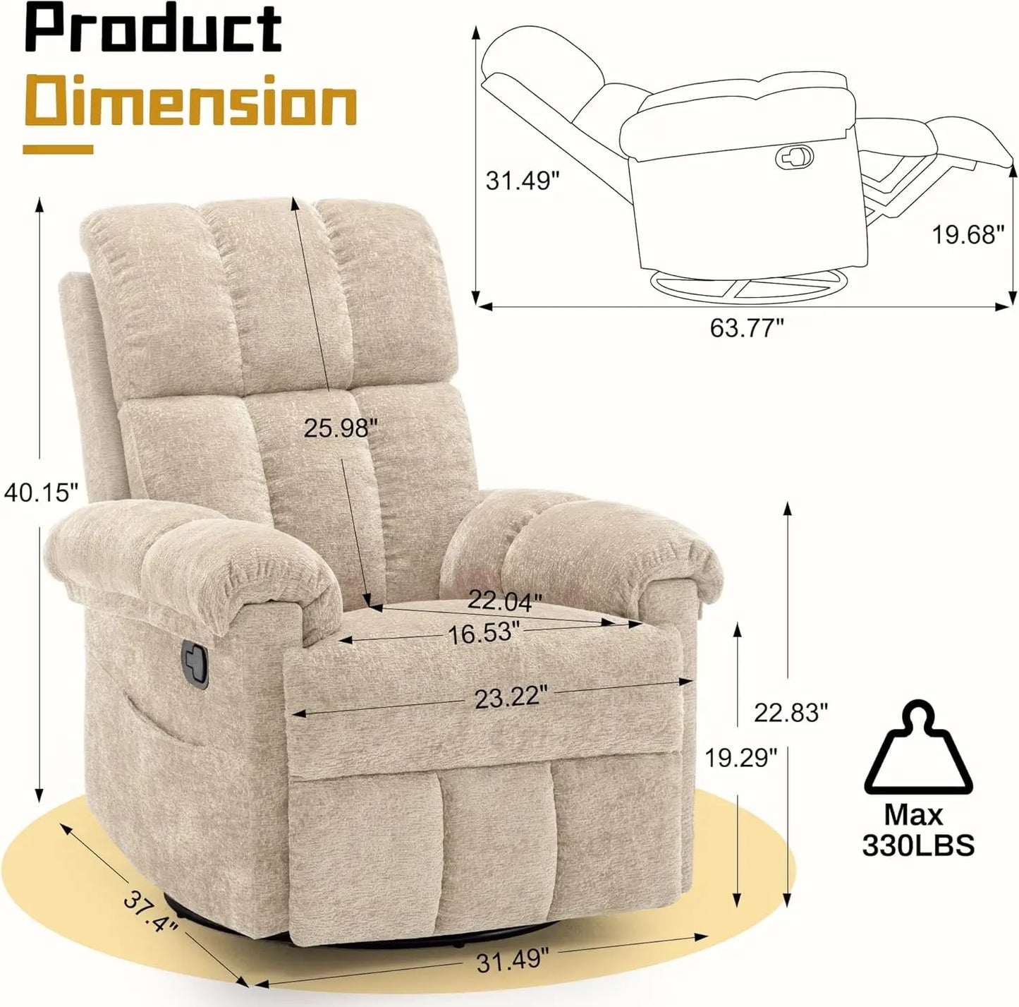 Manual Swivel Rocker Recliner Chair for Small Spaces