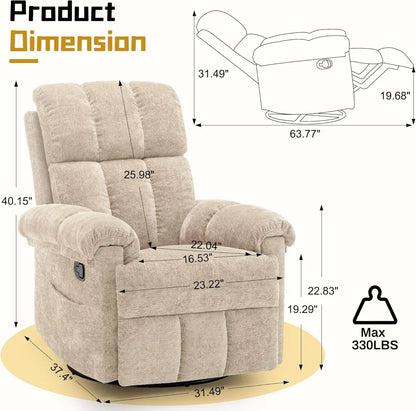 Manual Swivel Rocker Recliner Chair for Small Spaces