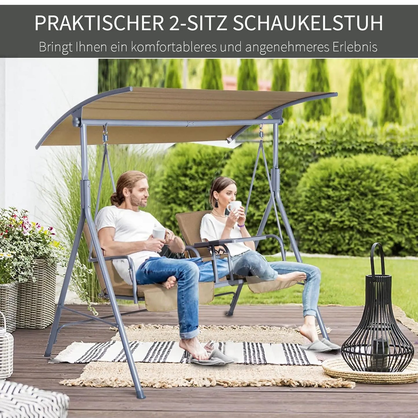 2-Person Outdoor Porch Swing with Canopy