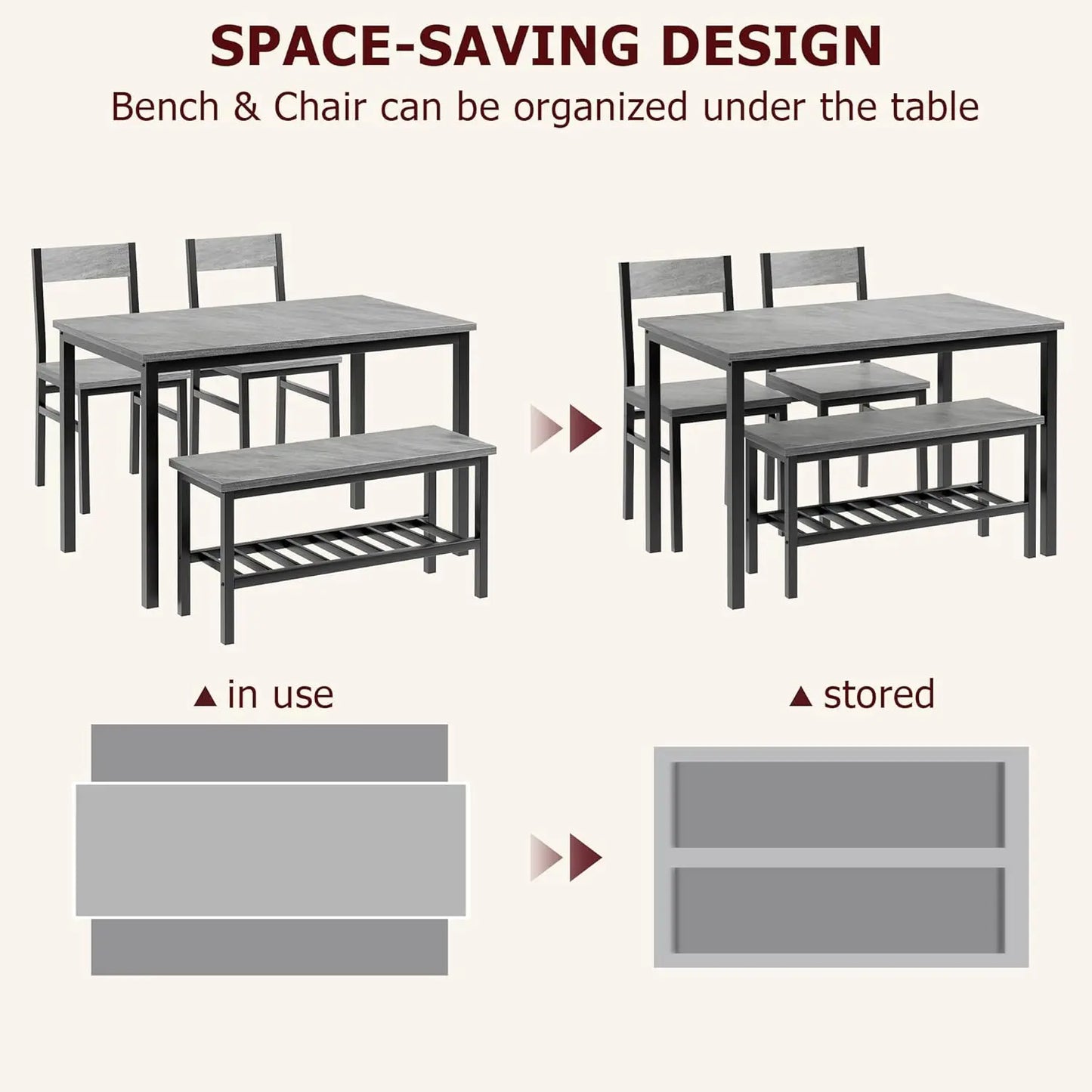 Modern Dining Table Set for 4 with Bench