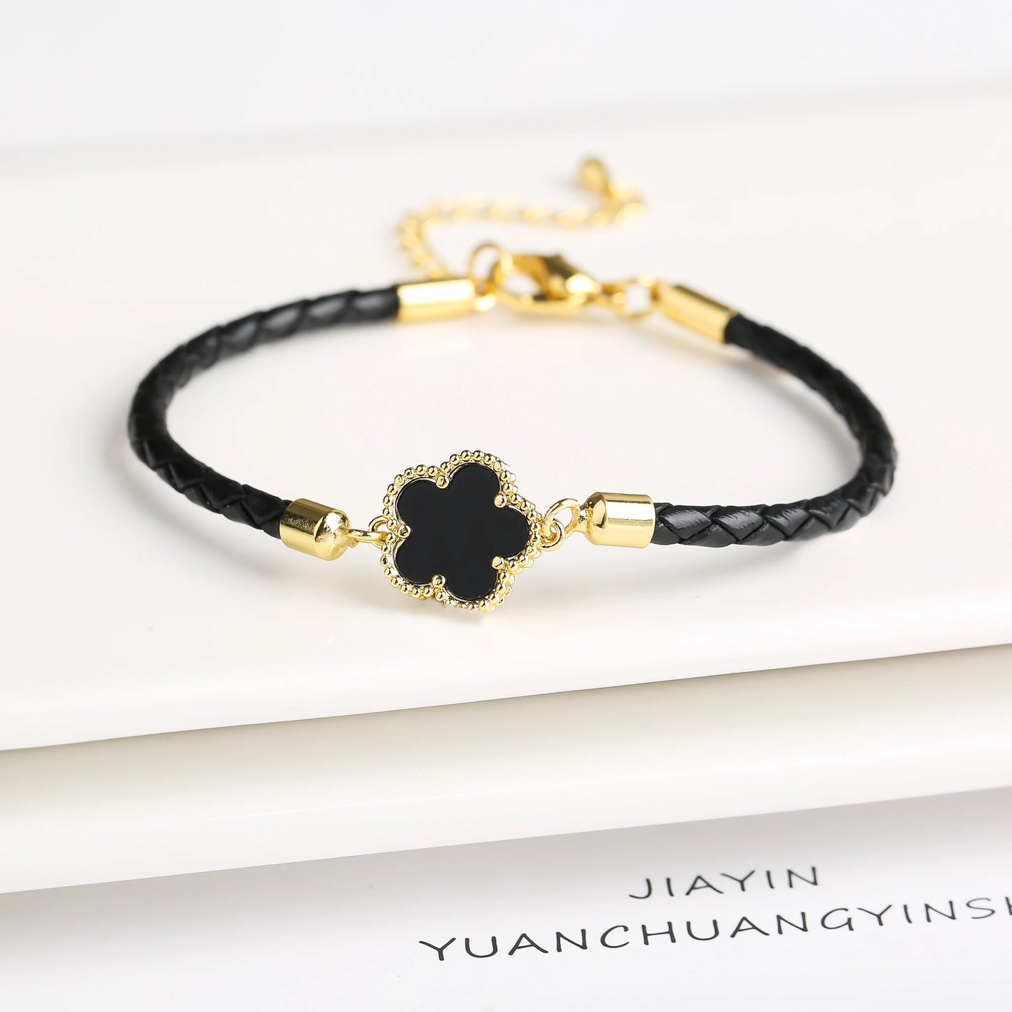 Leather Woven Flower Charm Bracelet