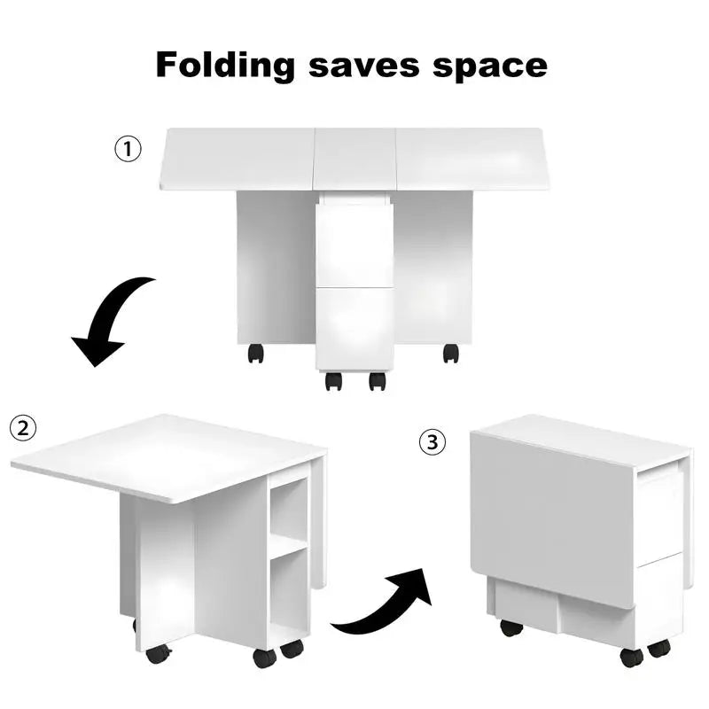 Folding Drop Leaf Dining Table Set for 4 with 4 Chairs, Space Saving Foldable Dining Table with Storage and Wheels, 47.2" D x
