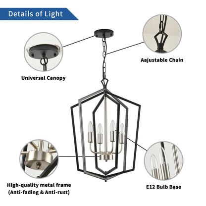 4-Light Farmhouse Industrial Lantern Chandelier – Pendant Light for Kitchen Island & Dining Room