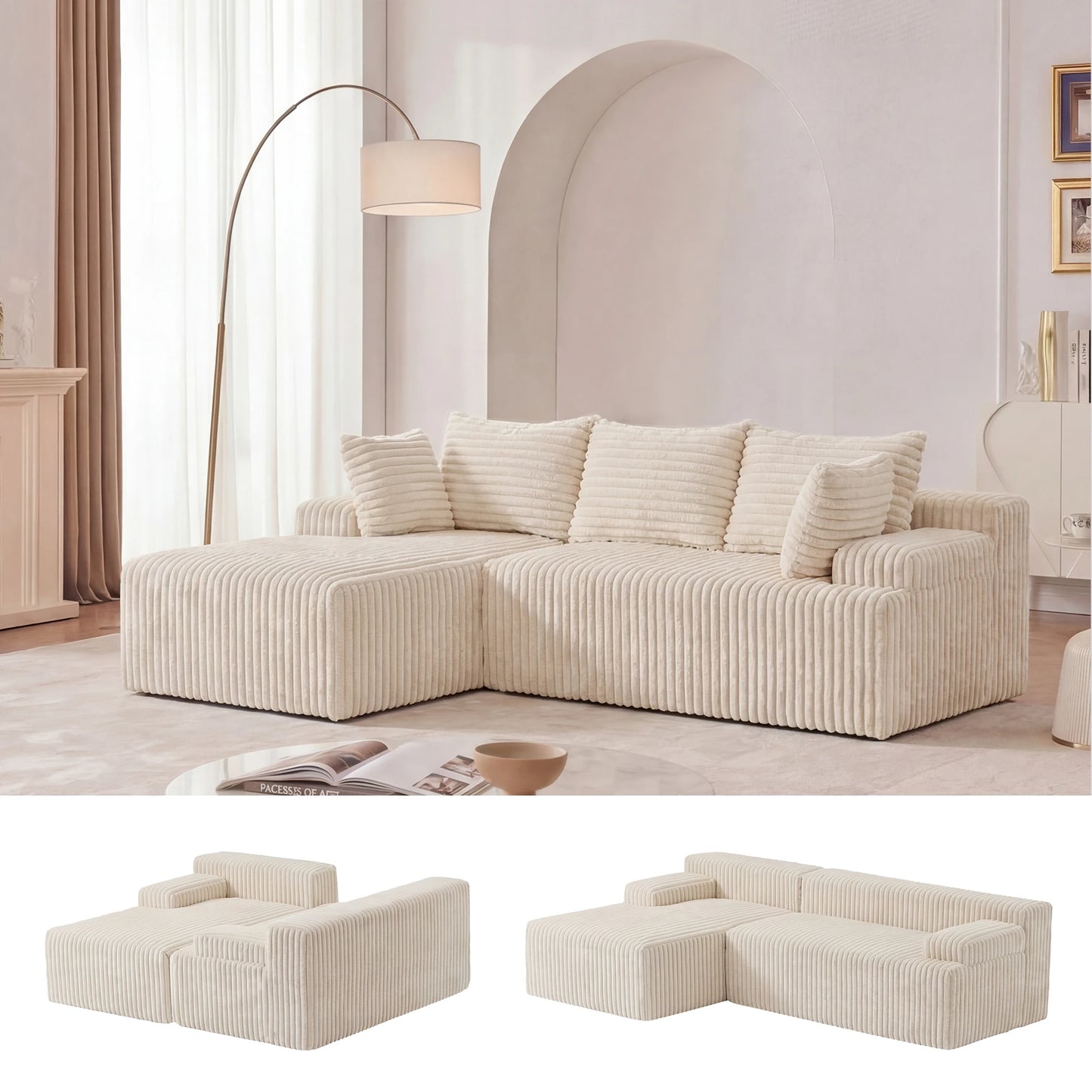 Modern L-Shape Deep Seat Sectional Sofa