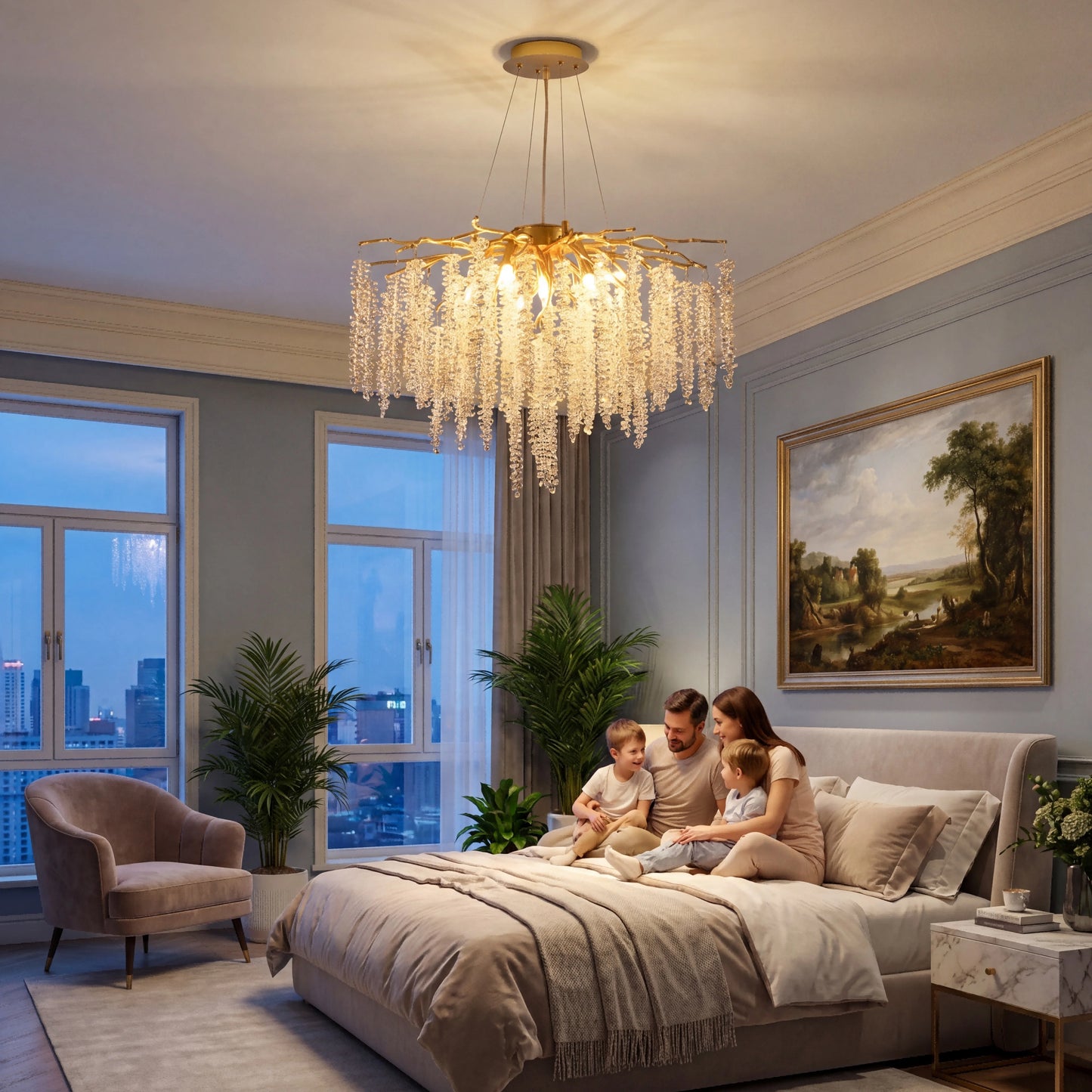 Gold Tree Branch Crystal Chandelier