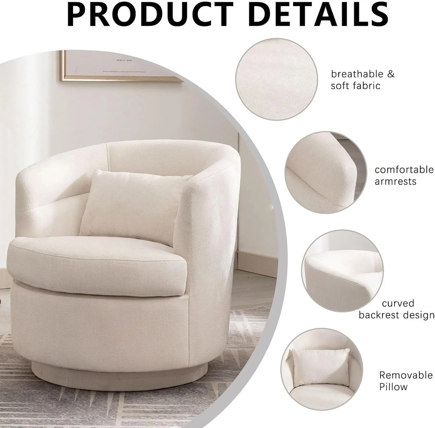 360° Swivel Barrel Accent Chair – Beige
