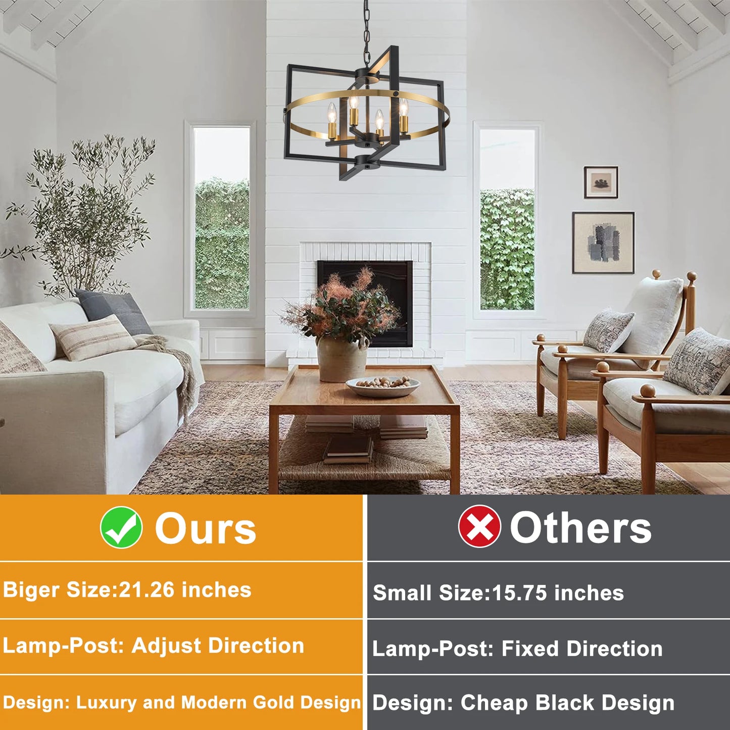 4-Light Black Gold Chandelier – Modern Industrial Pendant Light for Entryway & Dining Room