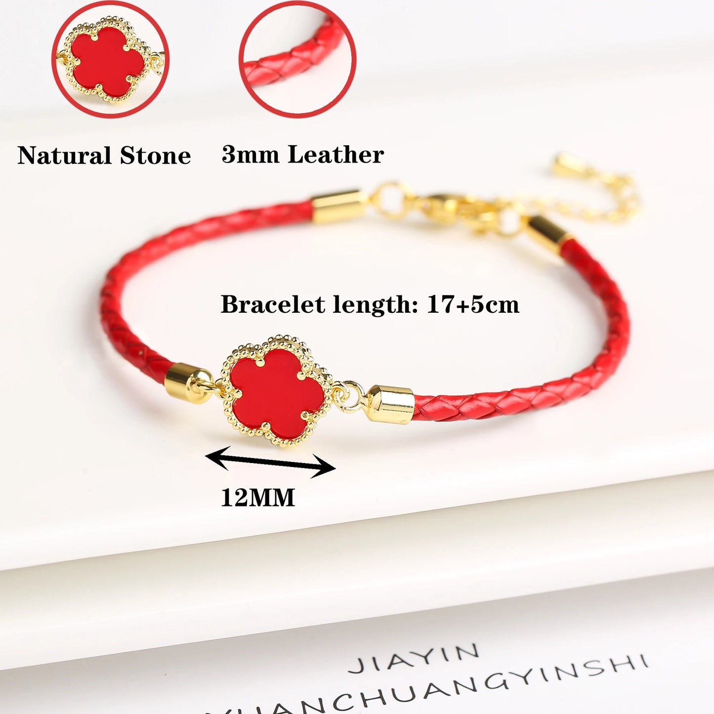 Leather Woven Flower Charm Bracelet