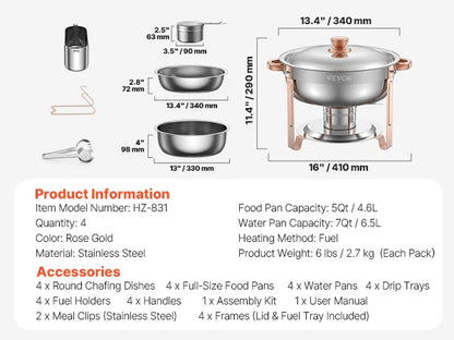 Stainless Steel Chafing Dish Buffet Set (4 Pack)
