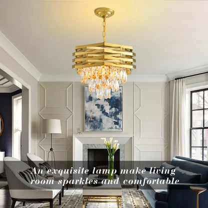 3-Tier Gold Crystal Chandelier