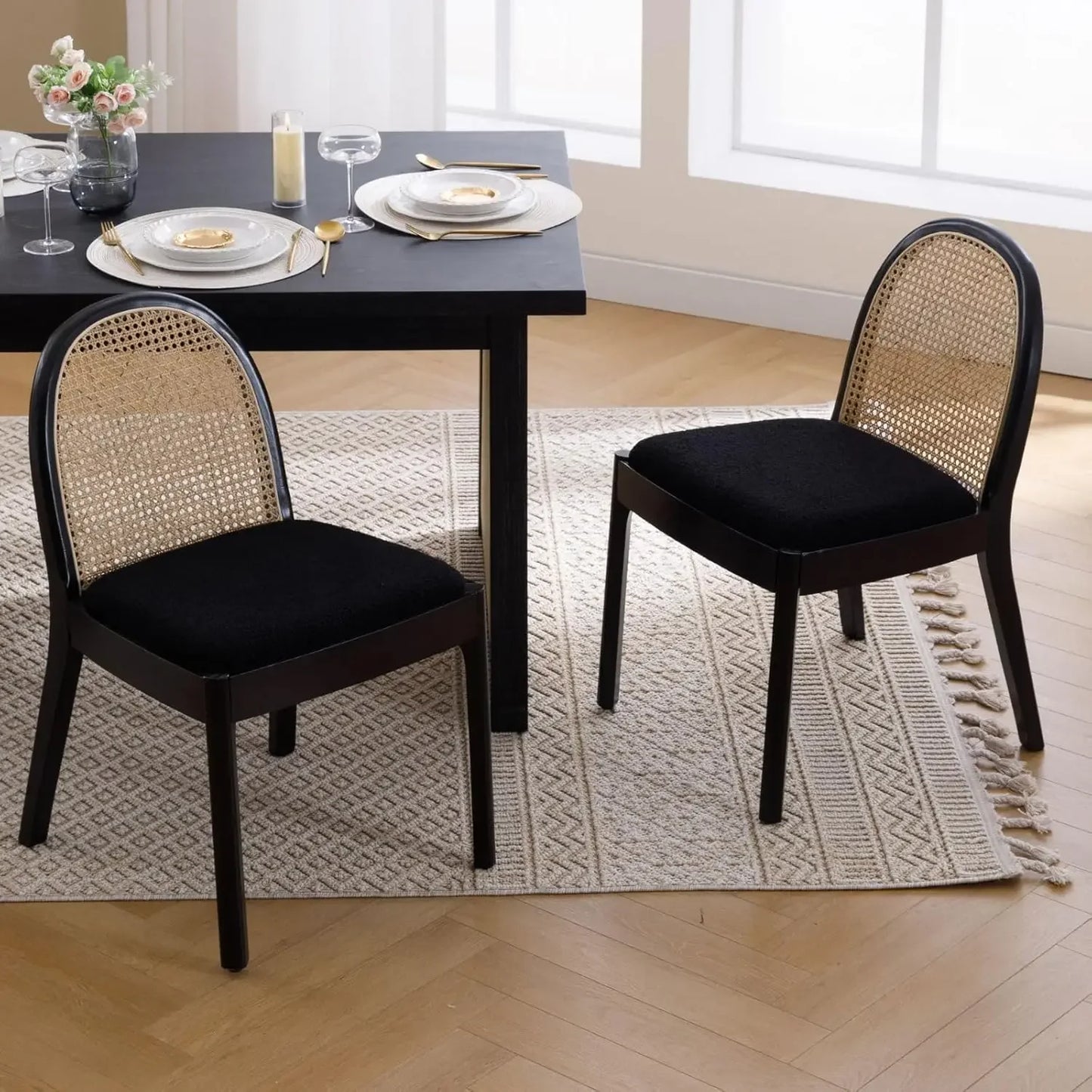 Linen Cane Back Dining Chairs (Set of 2)