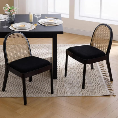 Linen Cane Back Dining Chairs (Set of 2)