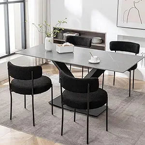 White Bouclé Dining Chairs Set of 4